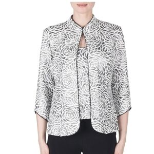 Joseph Ribkoff Gray White Rose‎ Floral Print Jacket